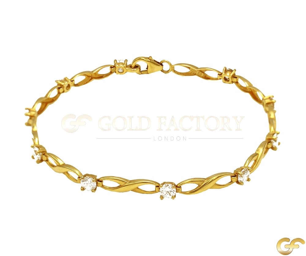 9ct Yellow Gold Infinity Loop Bracelet with CZ